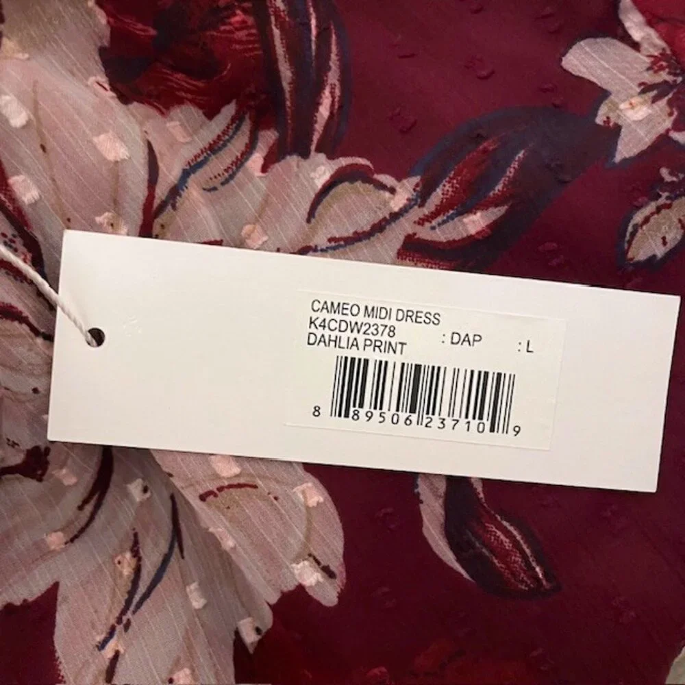 NWT Bishop + Young Cameo Midi Floral Long Sleeve Dress Dahlia Size Large